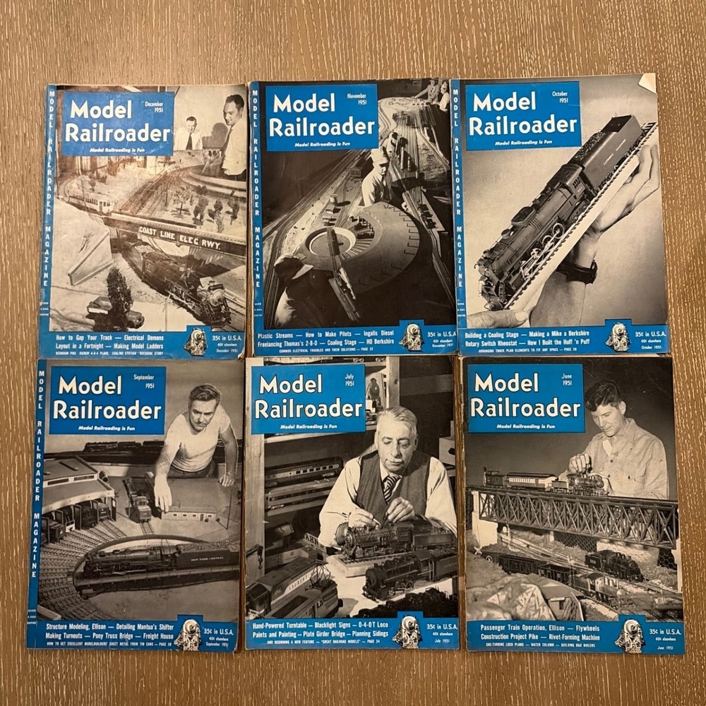 6 Vintage Model Railroader Magazines 1951 Lot June July Sept Oct Nov Dec Train